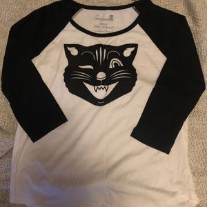 Sourpuss Cat Jersey Baseball Tee S NWOT